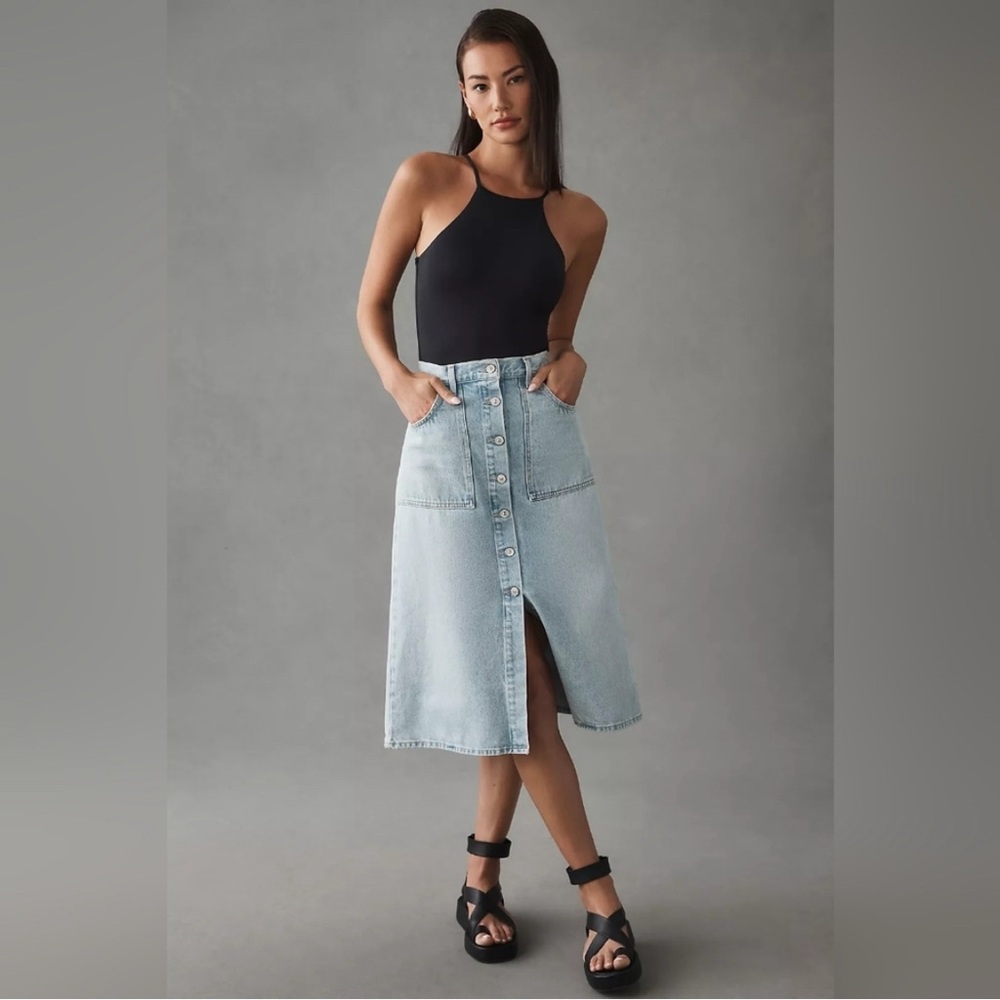 Citizens Of Humanity Anouk Midi Skirt Size 26 Light Wash Denim Button Front